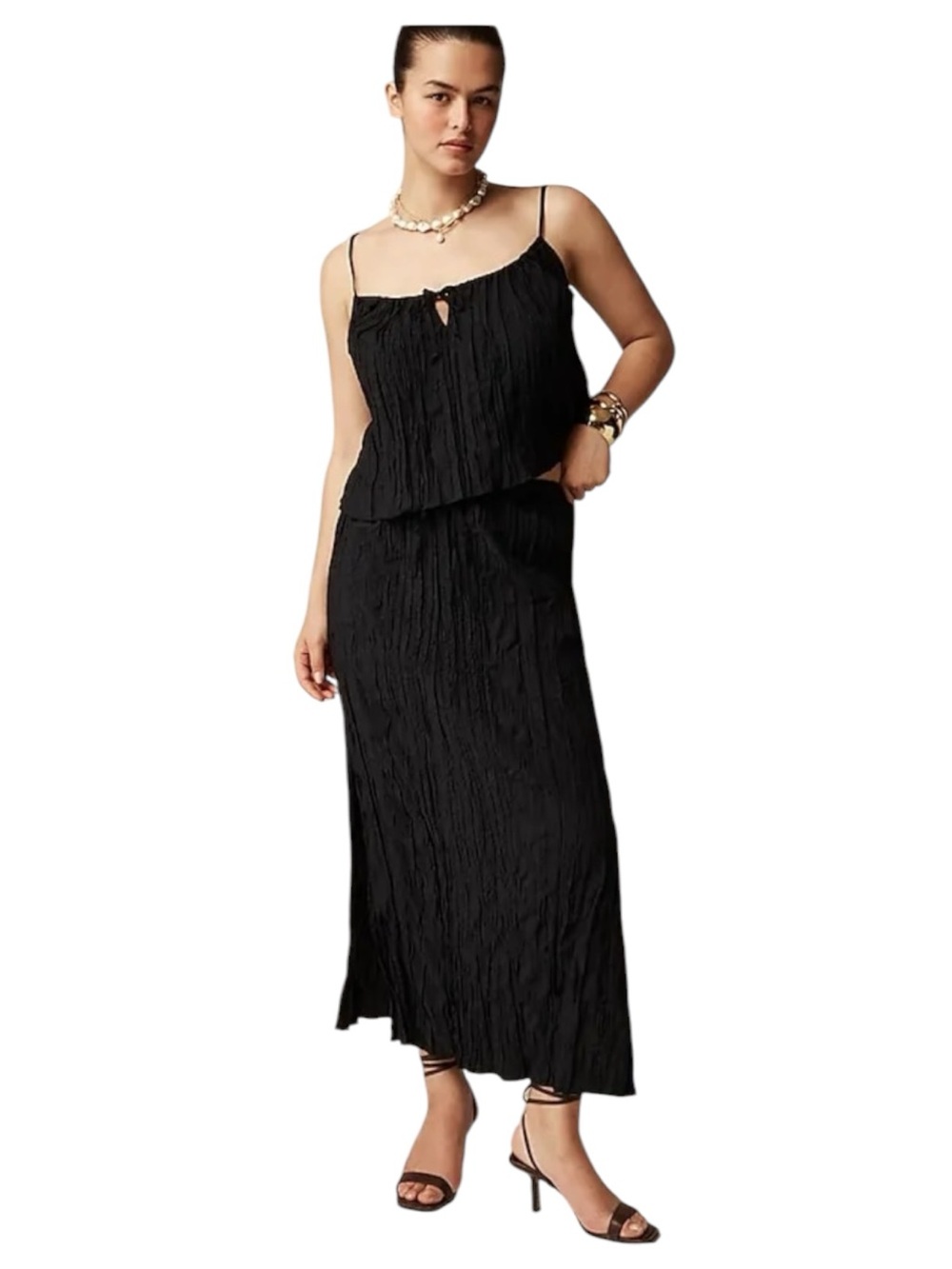 J Crew Black Crinkled Drawstring Midi Skirt CA727 Small